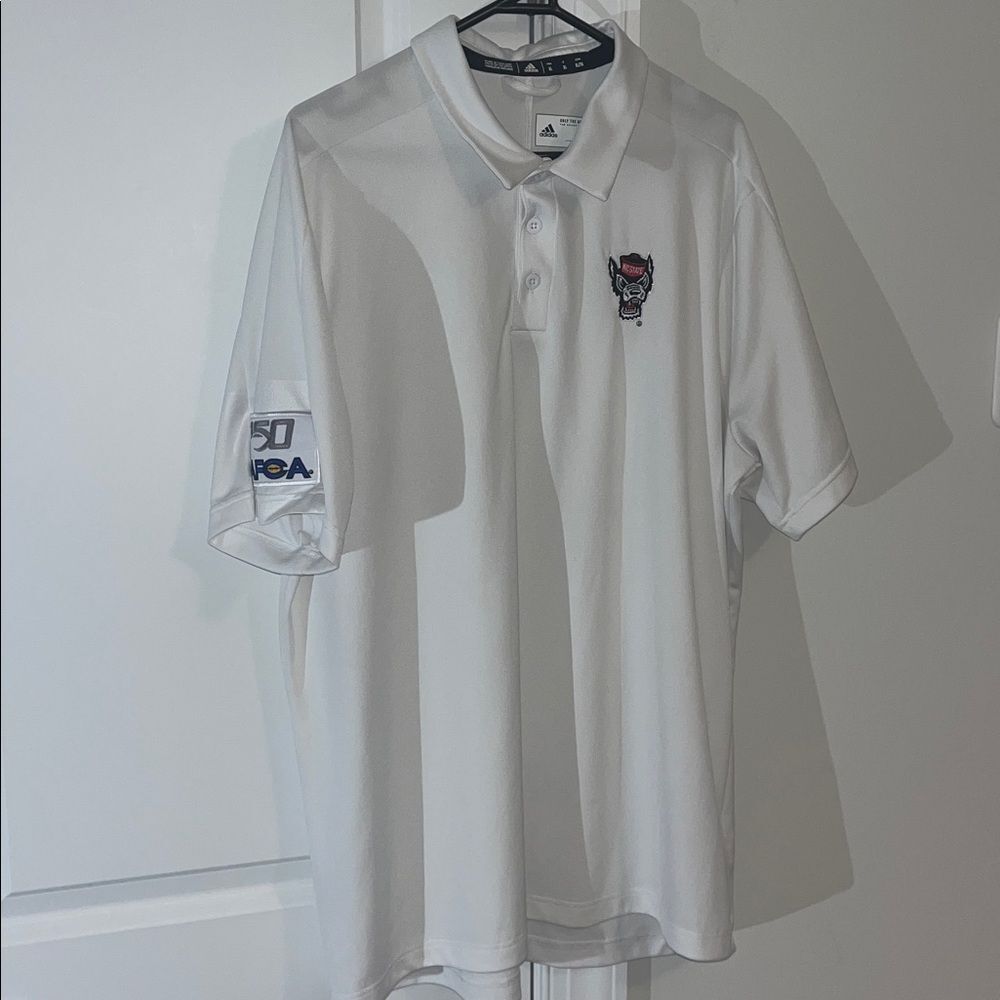 Adidas NC State Wolfpack Football team golf Polo shirt XL AFCA Coaches Patch